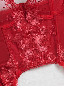 Ensemble de lingerie sexy en jersey brodé rouge transparent avec nœud, soutien-gorge et <span class=keywords><strong>culotte</strong></span> fines en polyester/<span class=keywords><strong>nylon</strong></span>, collection Noël, best-seller pour femme - Product Image 5