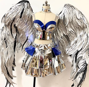 <span class=keywords><strong>Costume</strong></span> da <span class=keywords><strong>Angelo</strong></span> con Ali di Piume Argentate, Tuta Riflettente per Passerella, Outfit per Feste Rave e Cosplay per Donne - Product Image 3
