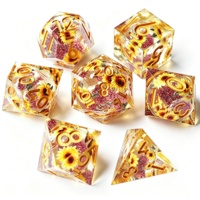 LuxeRoll Ensemble de 7 dés en résine à noyau liquide motif tournesol, polyédriques pour jeux de rôle de table, vente en gros, personnalisés et faits à la main, pour D&D