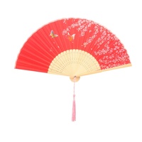 Éventail pliant portable en bambou, doublure en soie imprimée, motif floral et papillon, accessoire de danse Hanfu Cheongsam, rose musical