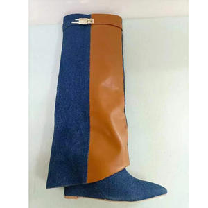 2022 hiver commerce extérieur nouvelle tête grand Tube serrure solide sans lacet genou-haut bottes droites talon <span class=keywords><strong>compensé</strong></span> hauteur augmentant pantalon - Product Image 2