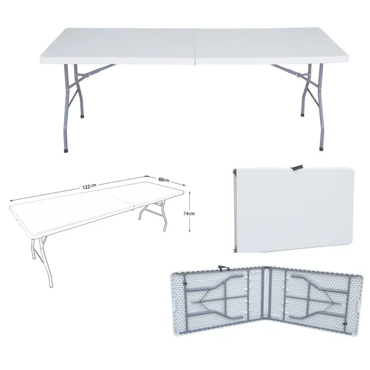 Mobilier d'extérieur Table pliante de 4 pieds Table de pique-nique en plastique Table de banquet portable polyvalente en plastique rectangulaire blanche à pliage central