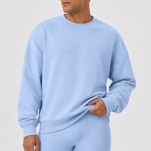 Solid <b>Navy</b> Crew Neck <b>Sweatshirt</b> For Men Autumn Thin Soft Cotton Jersey Long Sleeve Classic Daily Commuter Top US Local Warehouse - Product Image 2
