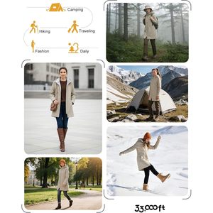 33,000ft Women's Waterproof Softshell <b>Jacket</b> Hooded <b>Fleece</b> <b>Lined</b> Raincoat Long Insulated Warm Outdoor Hiking Coat - Product Image 3