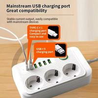 Multiprise UE avec prises CA, interrupteur LED vert, charge rapide USB-C PD, et protection ignifuge