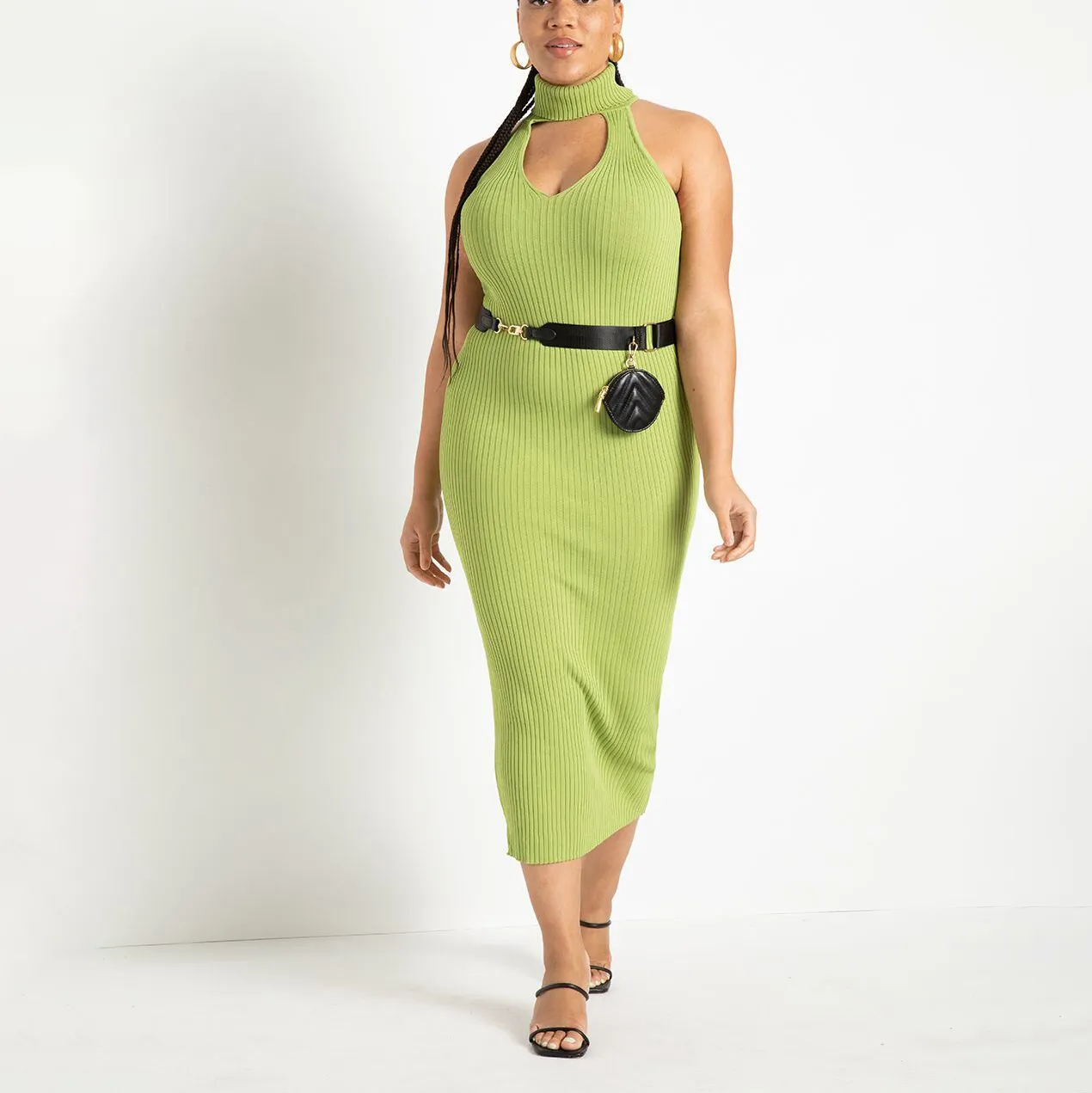 Fabricante de encargo verano 4 5 6 7xl de gran tamaño sin mangas de cuello de tortuga verde Maxi vestido de las mujeres, vestidos de