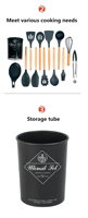 Ensemble de 12 ustensiles de cuisine en silicone durables avec manches en bois de plage, couleur et logo personnalisés pour la cuisine à domicile