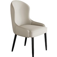 Chaise de salle à manger pour usage domestique, style moderne minimaliste, luxe léger, style nordique, style crème, accoudoirs rembourrés en cuir véritable, structure en métal