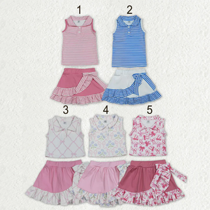 Conjuntos de Ropa Deportiva para Bebés y Niñas, Tops sin Mangas con Lazos de Flores, Faldas y Pantalones Cortos - Product Image 5