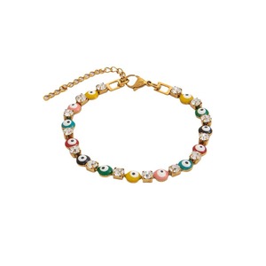 Pulsera de acero inoxidable con circonita y ojo turco, estilo europeo americano, chapada en oro de 18 quilates, cadena que no se desvanece, para mujer, regalo. - Product Image 5