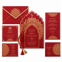 Juego de Tarjetas de Invitación de Boda con Mandala en Papel Dorado |   Fabricante al por Mayor de Hilo de Seda Tradicional Indio Cortado con Láser