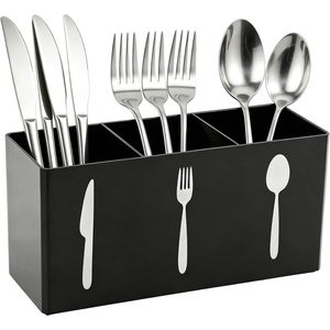 Organizador de cubiertos de acrílico negro, tipo rectangular, caja de almacenamiento de cocina para utensilios de mesa, tenedor, cuchara, cuchillo - Product Image 1