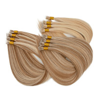 Russe Nano Anneau 100 Remy Cheveux Humains Blonde Double Dessiné Nano Pointe Extensions de Cheveux Humains