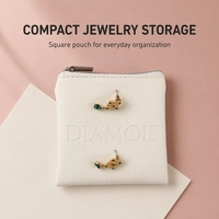Pochette carrée en cuir PU personnalisée Luda White avec fermeture éclair, pochette de rangement pour bijoux 9x9cm, pochette d'emballage pour bijoux en cuir PU, sacs cadeaux