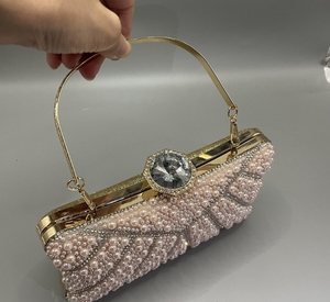 <b>Black</b> Rhinestone Tassel <b>Clutch</b> <b>Bag</b> Gold Metal Frame Satin Lining Chain Evening <b>Wedding</b> Handbag - Product Image 6