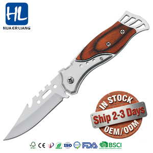 Cuchillo Plegable de Caza y Camping HL Factory al por Mayor, con Mango de Madera Colorido DIY y Hoja de Acero 2Cr13 con Punta Biselada - Product Image 1