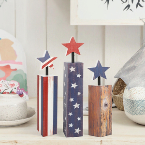Ensemble de décorations de plateau à étages carrées en bois COCHIE pour anniversaire et Fête patriotique, avec motif étoiles et rayures, pour la maison, le bureau ou la table - Product Image 3