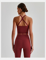 Soutien-gorge de sport pour femme, haute élasticité, respirant, maintien élevé, effet seconde peau, bretelles croisées, bonnets rembourrés, pour le yoga et le fitness