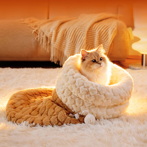 <strong>Pet</strong> Sleeping Bag Cat Bed with Tunnel - Enclosed Plush Rabbit Fur <strong>House</strong> for Winter Secure Hideaway for Cats and Small Dogs - Product Image 3
