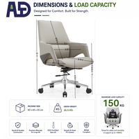 Chaise de bureau de direction Aston S-080B, moderne, luxueuse, ergonomique, dossier haut, cuir véritable, hauteur réglable, pivotante, structure chromée