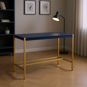 Scrivania Midriaks Blu Navy con Finitura Oro, Superficie in Metallo USB, Scrivania per Computer, Arredamento per Ufficio Domestico - Product Image 2