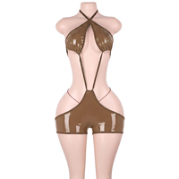 Tenues de danse exotiques en cuir verni, shorts à lacets, bodys, ensembles, sous-vêtements string, costumes de pole dance, vêtements de club, ensemble d'accessoires