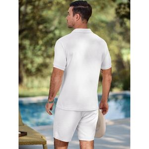Ensemble polo et short en maille gaufrée pour homme Jmieer, en coton respirant, tenue décontractée d'été pour le golf et les vacances - Product Image 4