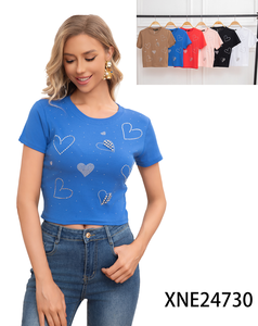 Camiseta de Verano con Hombros Descubiertos para Mujer, Linda y Moderna, de Manga Corta, Personalizable con Estampado y Bordado, Tejido de Punto - Product Image 4