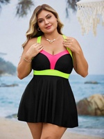 Maillot de bain une pièce color-block à col en V pour femmes européennes et américaines grandes tailles, avec design amincissant dissimulant le ventre, durable