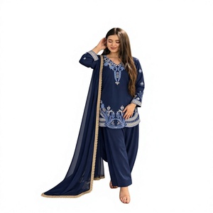 Tenue de soirée pour femme indienne et pakistanaise, violette, brodée, moderne, coupe droite, longueur normale, séchage rapide - Product Image 1