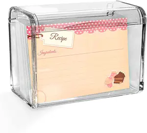 Modern Innovations Clear Acrylic Recipe Holder Box with Hinged Lid Clear Holder for Recipe Cards Business Cards Notepads
