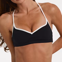 Soutien-gorge de sport OEM personnalisé pour femme, col en V, froncé, avec bordure contrastante, fines bretelles, dos en Y, haute élasticité, pour le yoga, le fitness et l'entraînement quotidien