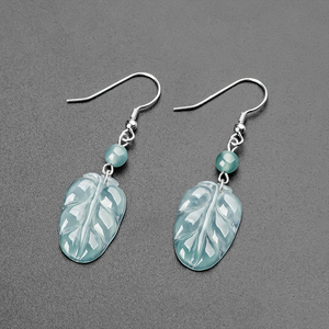 Natural genuine A-grade jadeite blue water leaf <b>earrings</b> S925 <b>silver</b> <b>set</b> with ice-grade jadeite <b>earrings</b> for women Ear pendants - Product Image 5