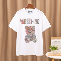 Kaos Beruang M Brand Trendi Lucu Musim Panas 2025 Katun Murni Kerah Bulat Slim Fit Serbaguna Lengan Pendek Motif Hewan