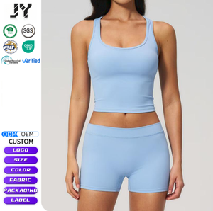 Conjunto Deportivo de 2 Piezas JY con Logotipo Personalizado, Cómodo, Transpirable, Ligero, Sujetador Deportivo sin Costuras, Shorts con Control de Abdomen, Secado Rápido - Product Image 1