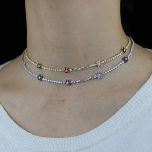 Collier ras du cou pour femmes, plaqué or, coloré, arc-en-ciel, zircon cubique, fleur, breloque fine, chaîne de Tennis, <span class=keywords><strong>32</strong></span> + 10CM, à la mode - Product Image 5