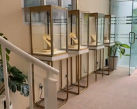 Vitrine à bijoux de luxe en acier inoxydable, vitrine à bijoux en forme de tour, verre incurvé, éclairage LED intelligent, serrure électronique, personnalisable