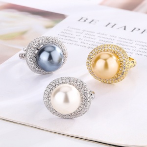 Dainty High Quality Eco-friendly Copper Gold Plated 14mm Golden Large Shell Pearl <b>Ring</b> for Premium Gift Giving - Product Image 6