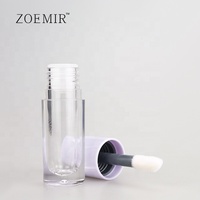 Tube de brillant à lèvres rond personnalisé de 7 ml avec grand pinceau, contenant pour teinture lèvres et joues, stick baume à lèvres teinté violet, tube de blush liquide