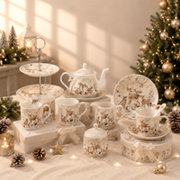 Ensemble écologique de tasse, assiette, théière et cuillère en céramique motif cerf d'automne pour la rentrée scolaire et les cadeaux de Noël