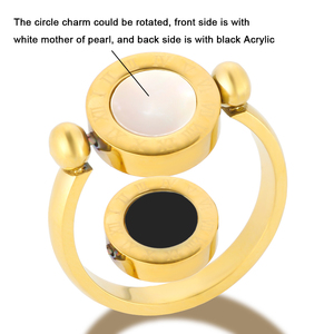 Anillo <span class=keywords><strong>de</strong></span> Acero Inoxidable Impermeable, Moderno, Chapado en Oro <span class=keywords><strong>de</strong></span> 18K, con Círculo Giratorio Incrustado con Madreperla y Banda <span class=keywords><strong>de</strong></span> Acrílico Negro - Product Image 1
