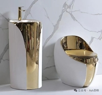 Ensemble WC autoportant de luxe moderne doré, à double chasse, allongé, monobloc, avec siphon en P, pour usage hôtelier, garantie 5 ans
