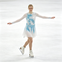 Robe de patinage et de danse pour enfants et adultes, dégradé blanc et bleu, maille transparente, manches longues, dos orné de strass floraux, pour spectacle de patinage artistique