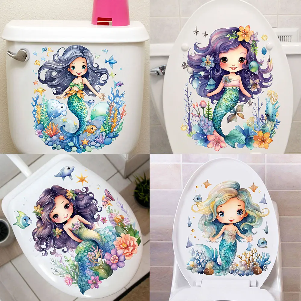 Nouveau monde sous-marin sirène auto-adhésif toilette salle de bain sticker mural salon chambre enfants décoratif Mural