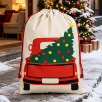 Sacs cadeaux de Noël en toile de coton avec cordon de serrage, imprimés en sérigraphie, collection de sacs cadeaux de Noël en gros