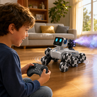 Robot chien acrobatique télécommandé 2,4 GHz en plastique à huit roues avec contrôleur style montre-bracelet, rotation à 360° et lumières LED