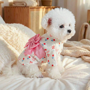 Vêtements pour chiens et chats de petite et moyenne taille, robe de luxe à fleurs avec nœud papillon, printemps-été - Product Image 3