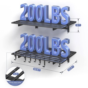 Étagère de rangement murale robuste pour garage avec crochets, capacité de 200 lb, étagère de rangement en métal pour atelier, sous-sol - Product Image 1
