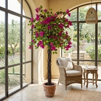 Fabrication de plantes artificielles, Bougainvillier artificiel de 200 cm avec fleurs épanouies dans un pot en ciment pour la décoration de bureau et de maison