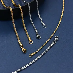 高品质60厘米70厘米不锈钢链链2毫米3毫米宽18k镀金扭链项链链